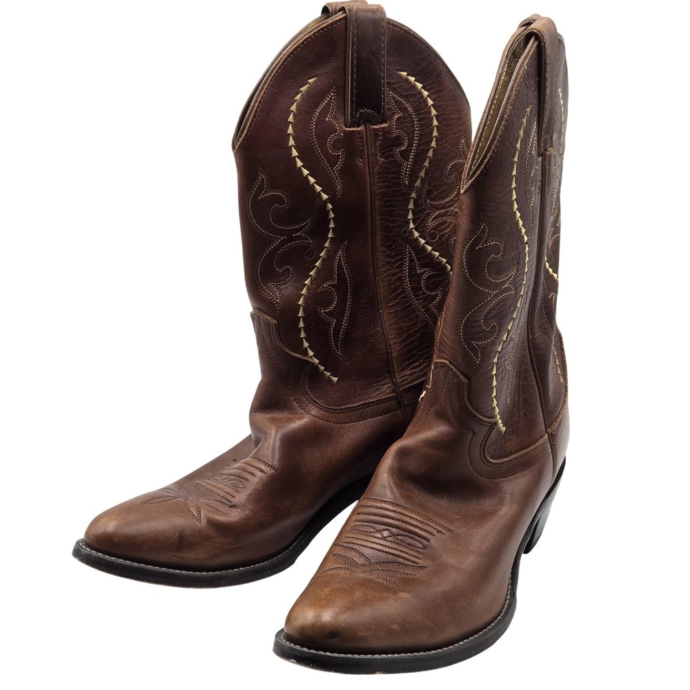 Justin Boots Mens Size 11 Brown Leather Western Cowboy Pull On Pointed Toe